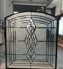 lily design clear beveled Entry Door Decorative Leaded Glass With Patina Caming